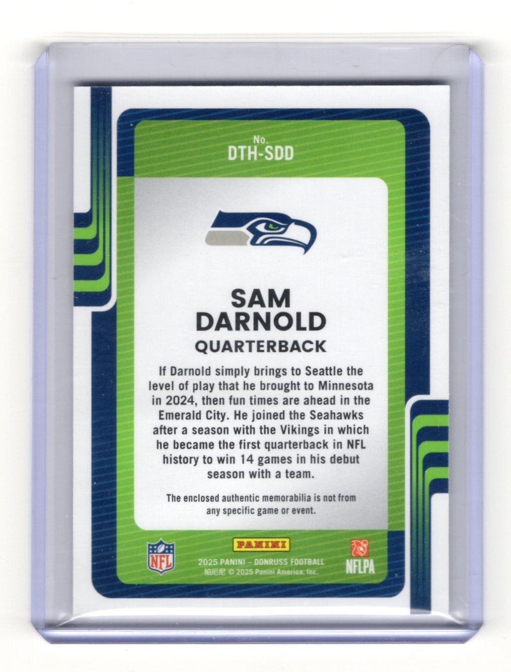 2025 Donruss Sam Darnold Card Donruss Threads MEM Seattle Seahawks