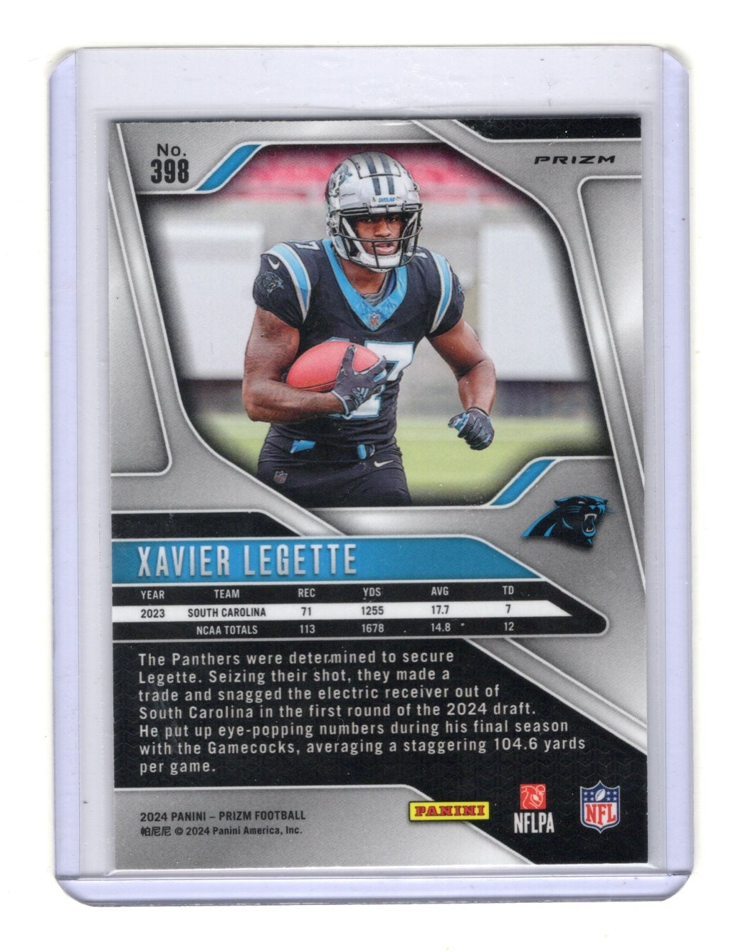 2024 Panini Prizm Xavier Legette Card Lazer RC Carolina Panthers