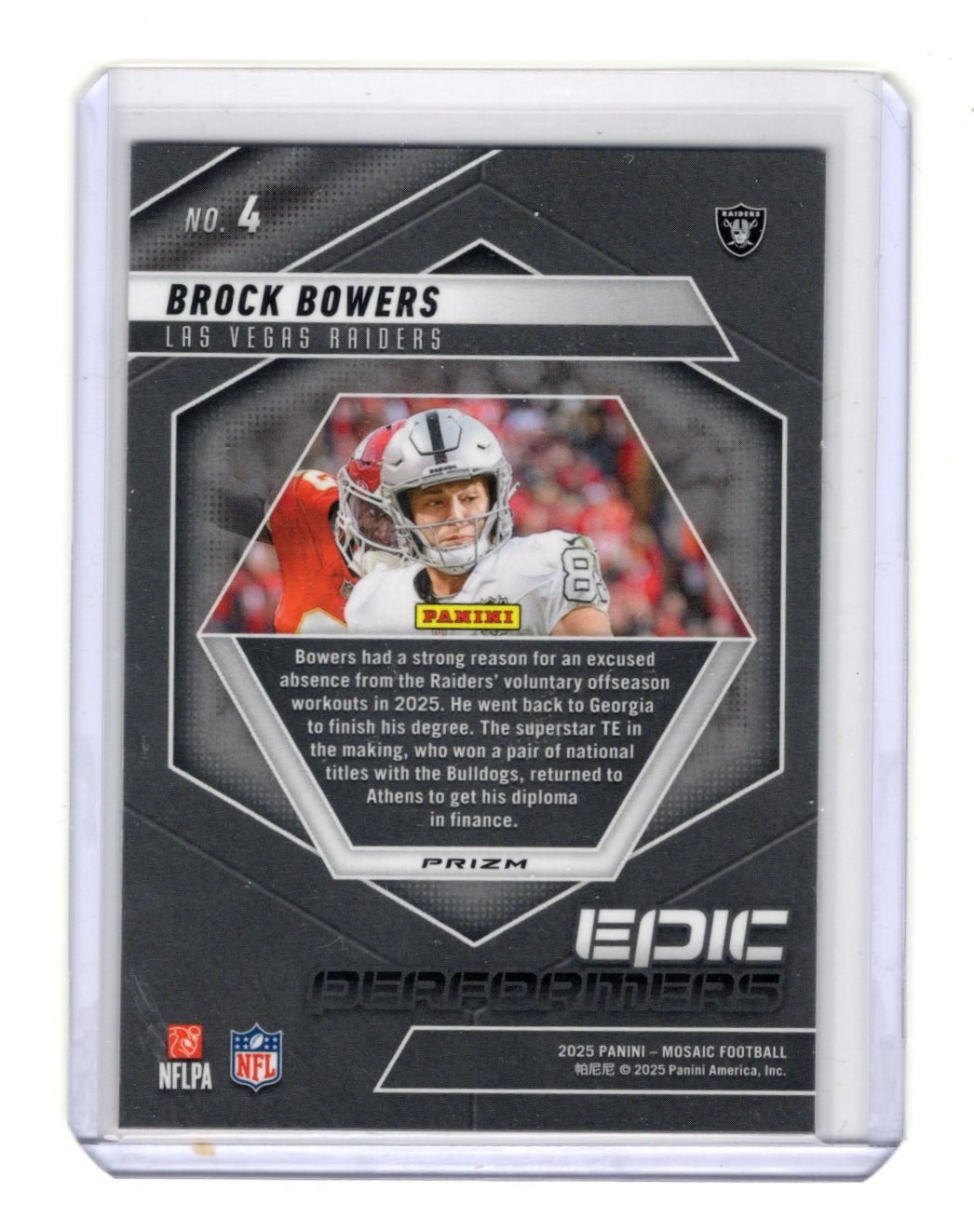 2025 Panini Mosaic Brock Bowers Card Epic Performers Las Vegas Raiders