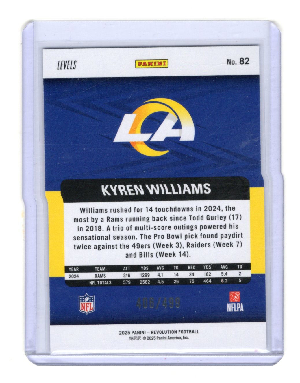 2025 Panini Revolution Kyren Williams Card Teal Levels SN Los Angeles Rams