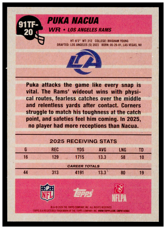 2026 Topps Flagship Puka Nacua 1991 Topps Football 35th Anniversary Crackle Rams