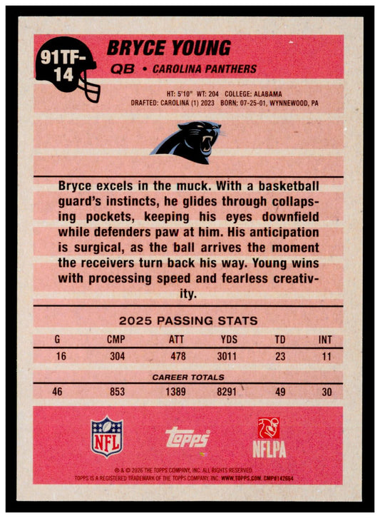 2026 Topps Flagship Bryce Young 1991 Topps Football 35th Anniversary Panthers
