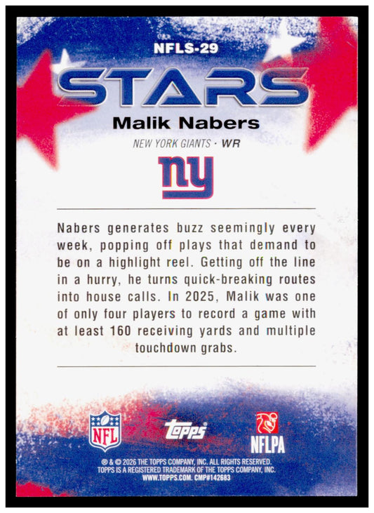 2026 Topps Football Malik Nabers NFL Stars Pink Crackle Foil Insert #NFLS-29 SP