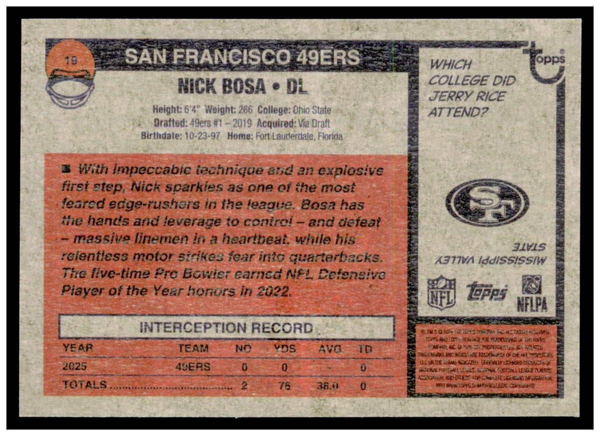 2026 Topps Heritage Football Nick Bosa Chrome 49ers