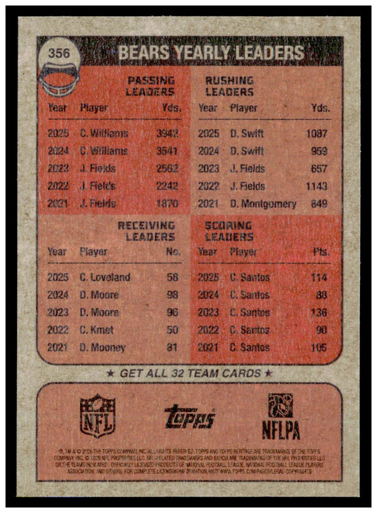 2026 Topps Heritage Football Chicago Bears Team Card Chrome