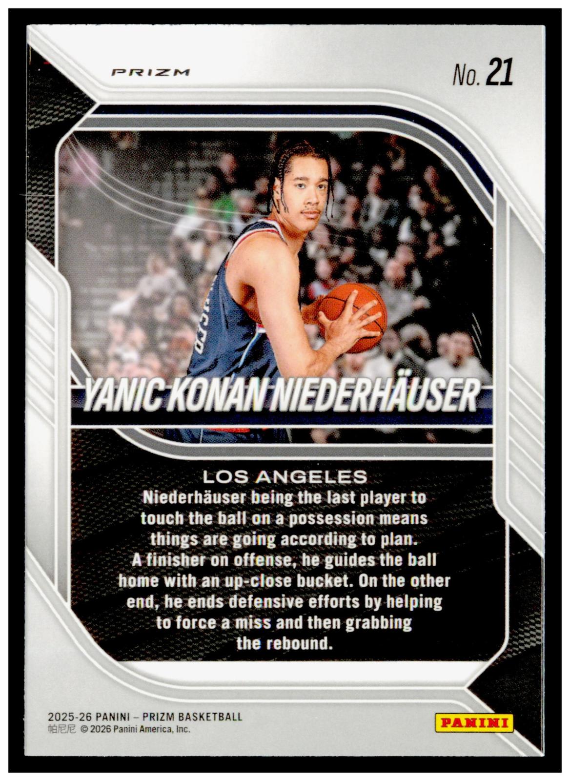 2025-26 Panini Prizm Yanic Konan Niederhauser Card Red Ice Prizm RC Clippers