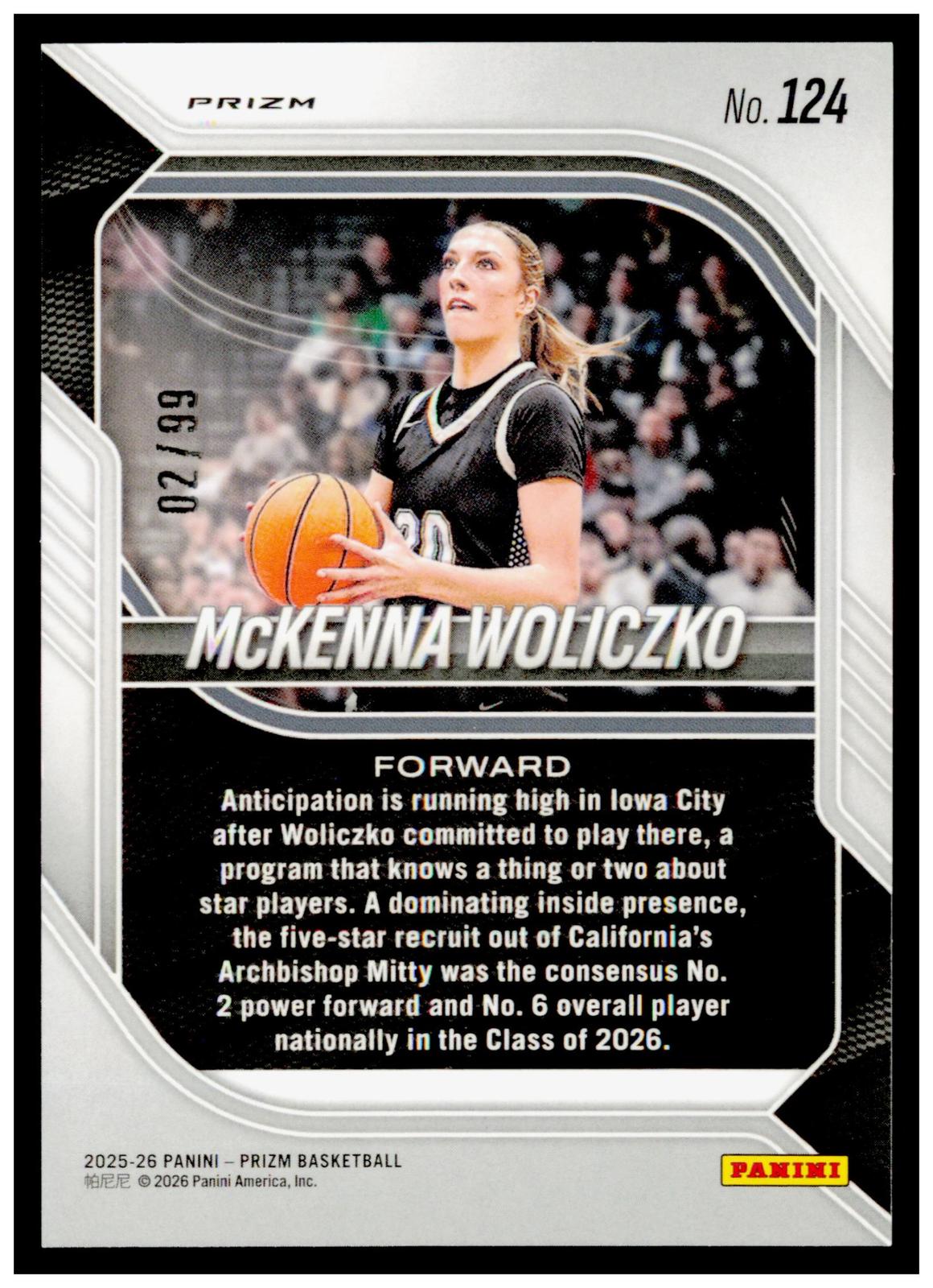2025-26 Panini Prizm McKenna Woliczko Card Pink Seismic Prizm SN NIL