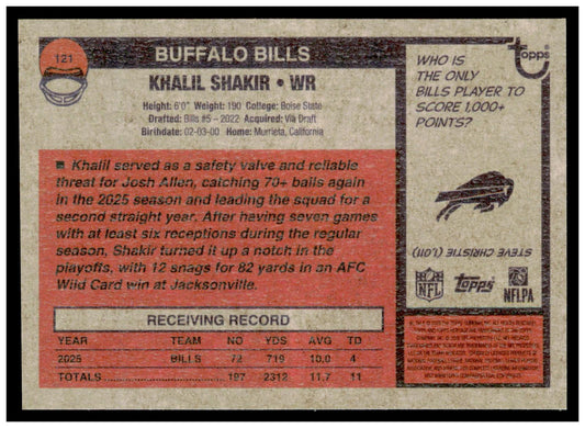 2026 Topps Heritage Football Khalil Shakir #121 Pink Sparkle Buffalo Bills