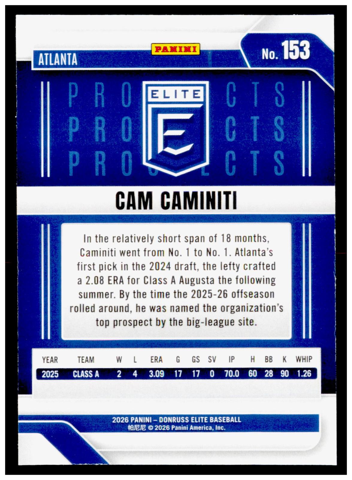 2026 Donruss Elite Cam Caminiti #153 Elite Prospects Green Disco Atlanta Braves