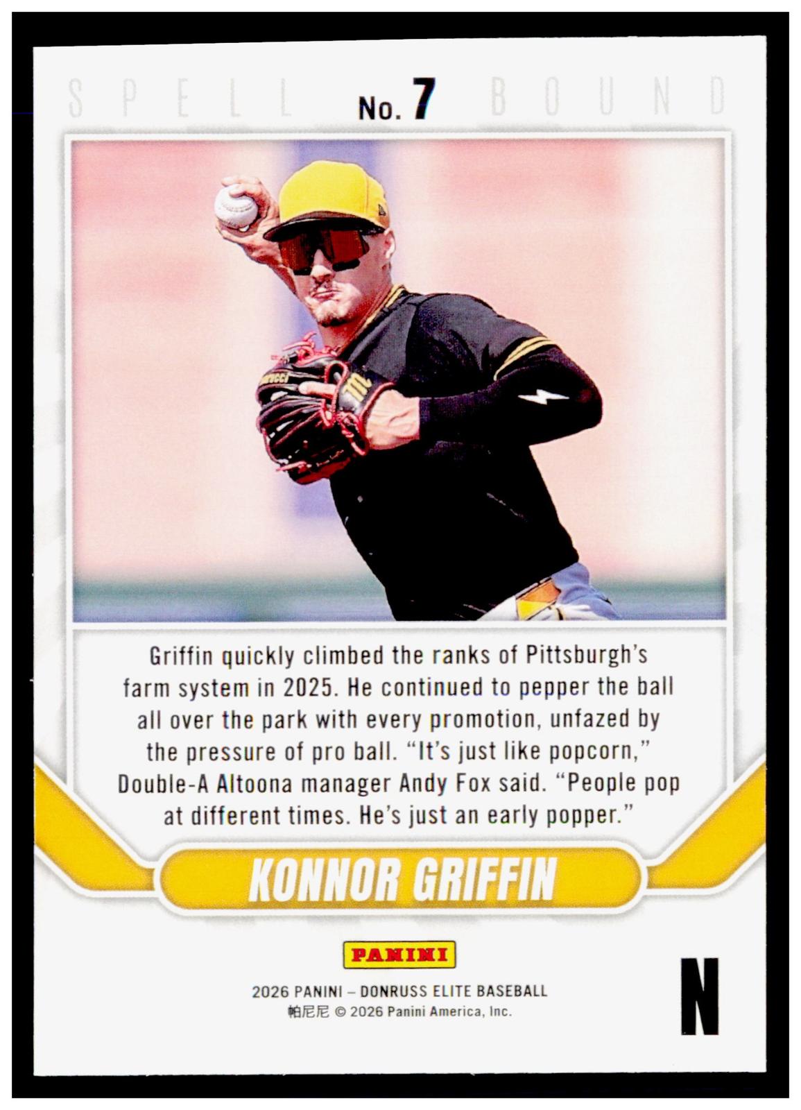 2026 Donruss Elite Konnor Griffin Card Spellbound Gold SN Pittsburgh Pirates