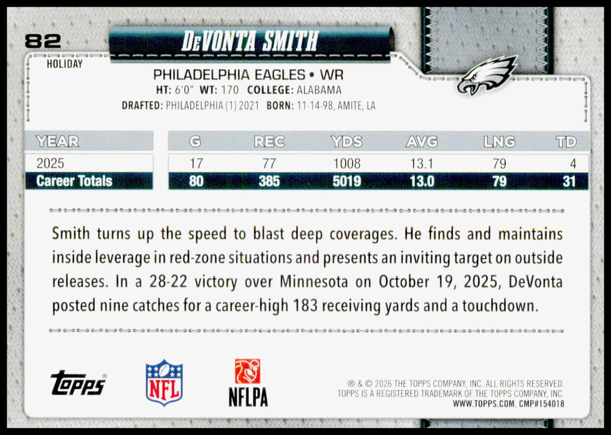 2026 Topps Holiday Devonta Smith Card Philadelphia Eagles