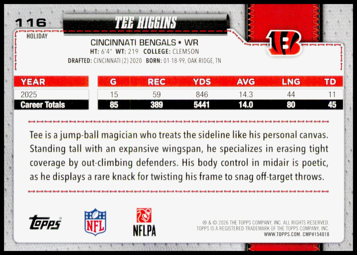 2026 Topps Holiday Tee Higgins #116 Cincinnati Bengals WR