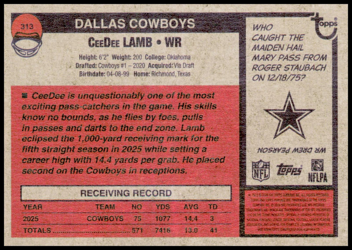 2026 Topps Heritage CeeDee Lamb Card Dallas Cowboys