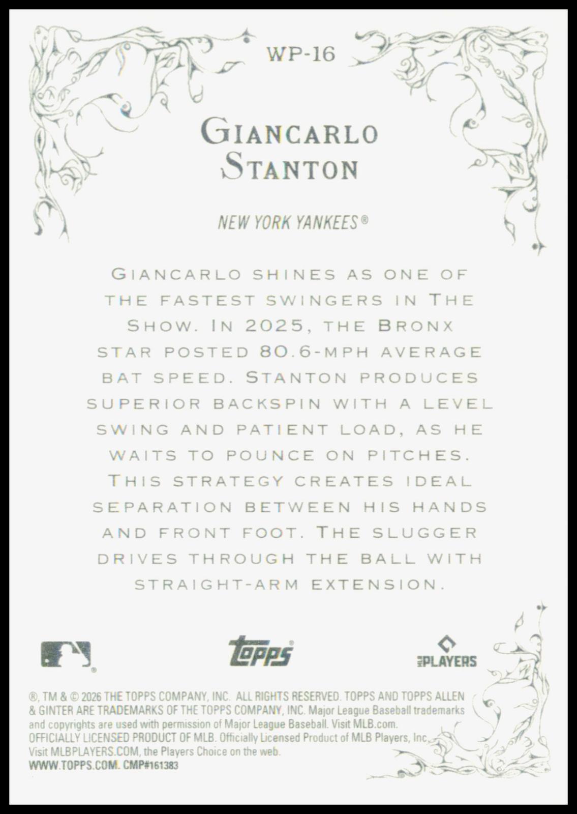 2026 Topps Allen & Ginter Giancarlo Stanton Card Wicked Power New York Yankees