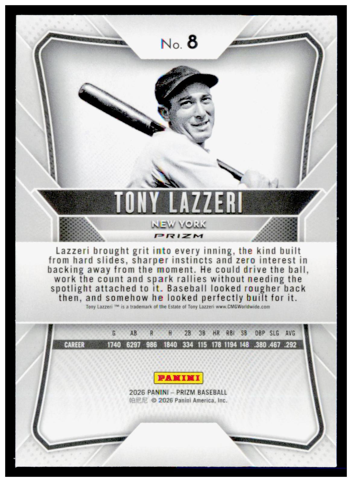 2026 Panini Prizm Tony Lazzeri Card Pink Ice Prizm HOF New York Yankees