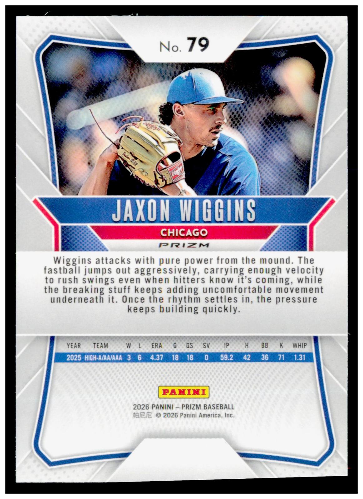 2026 Panini Prizm Jaxon Wiggins Card Ice Prizm Chicago Cubs