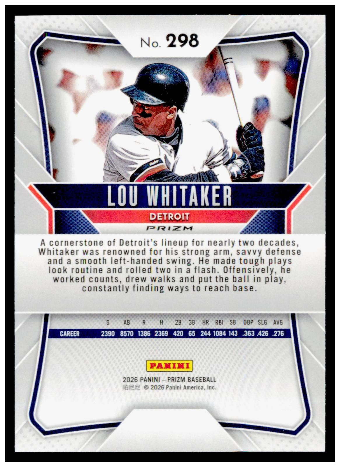 2026 Panini Prizm Lou Whitaker Card Pink Ice Prizm Detroit Tigers