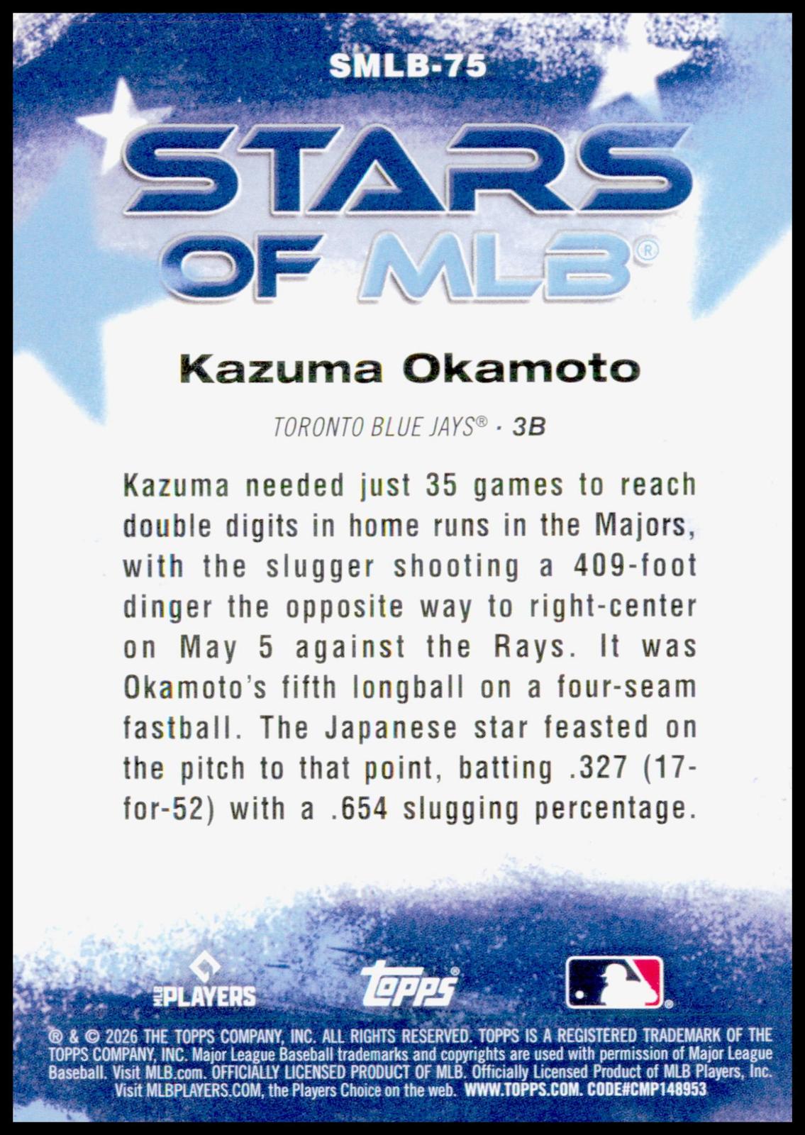 2026 Topps Update Kazuma Okamoto Card Stars of MLB Toronto Blue Jays