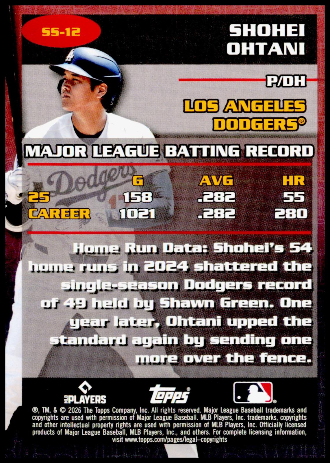 2026 Topps Update Shohei Ohtani Card Stat Stars Los Angeles Dodgers