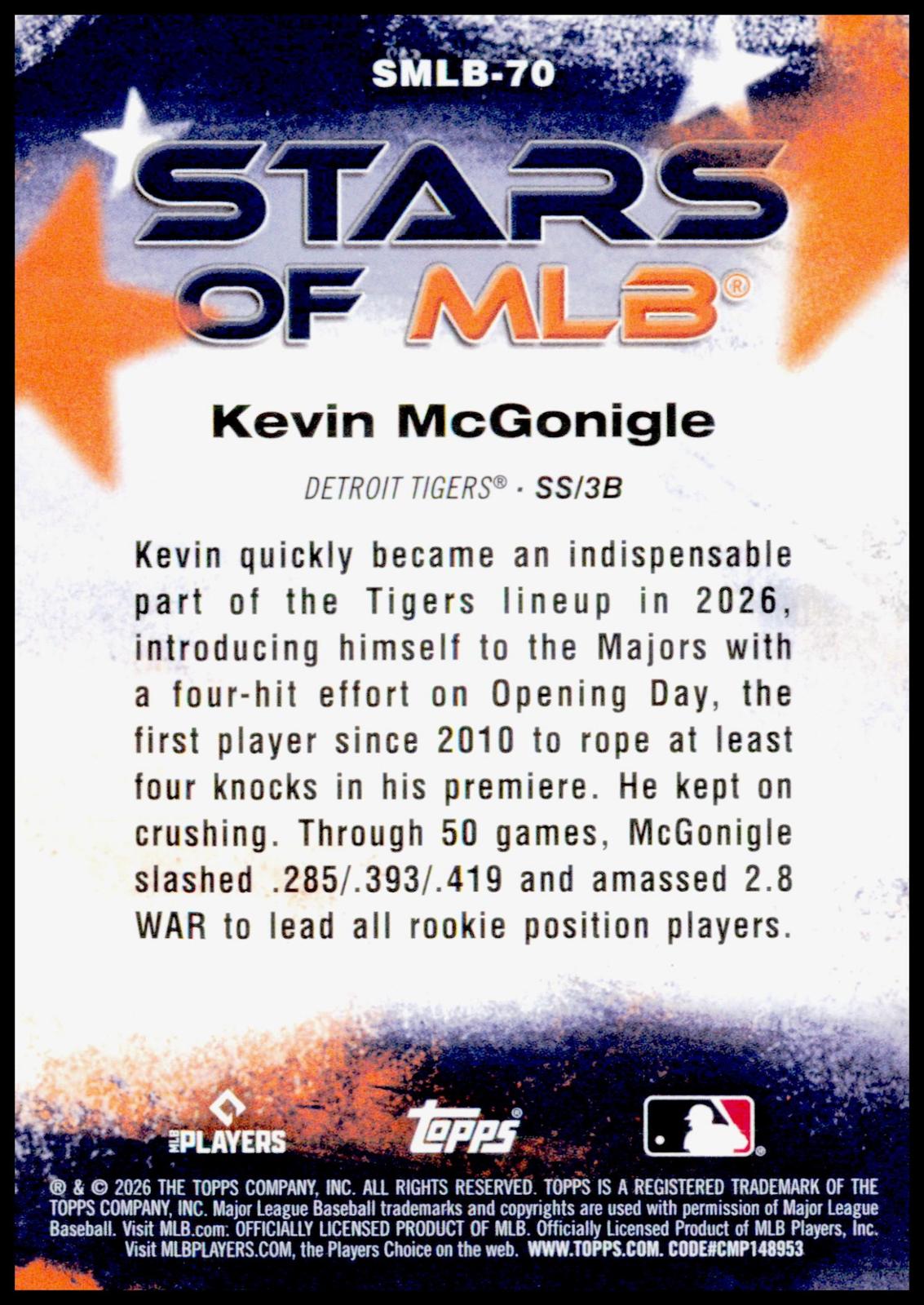 2026 Topps Update Kevin McGonigle Card Stars of MLB Detroit Tigers