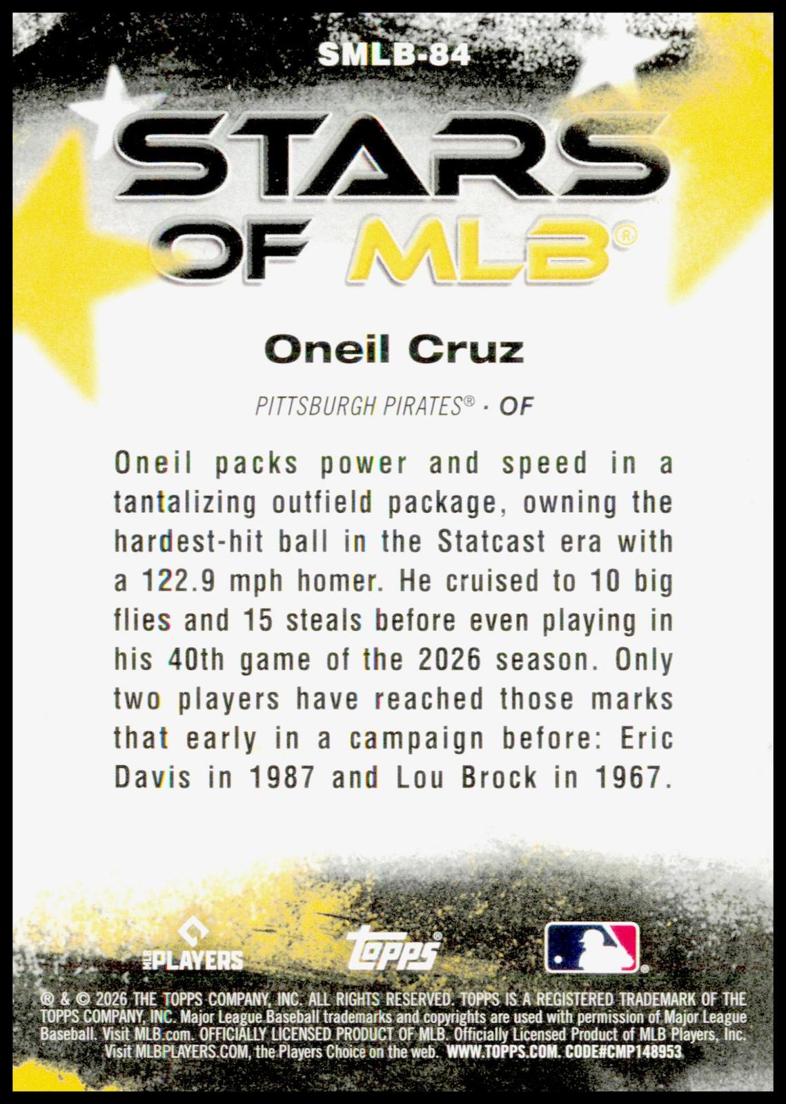 2026 Topps Update Oneil Cruz Card Stars of MLB Pittsburgh Pirates
