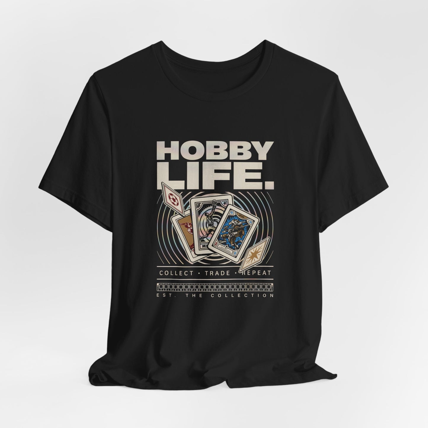 Collect, Trade, Repeat Trading Card Tee — Hobby Life Graphic T-Shirt