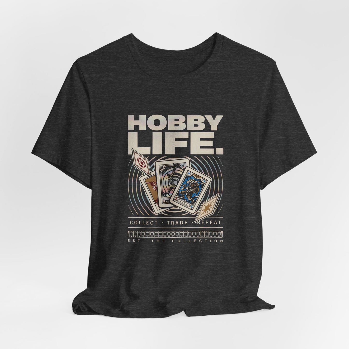 Collect, Trade, Repeat Trading Card Tee — Hobby Life Graphic T-Shirt