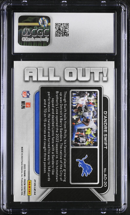 2022 Panini Prizm D'Andre Swift All Out! No Huddle Disco Prizm #AO-20 CGC 9 Mint