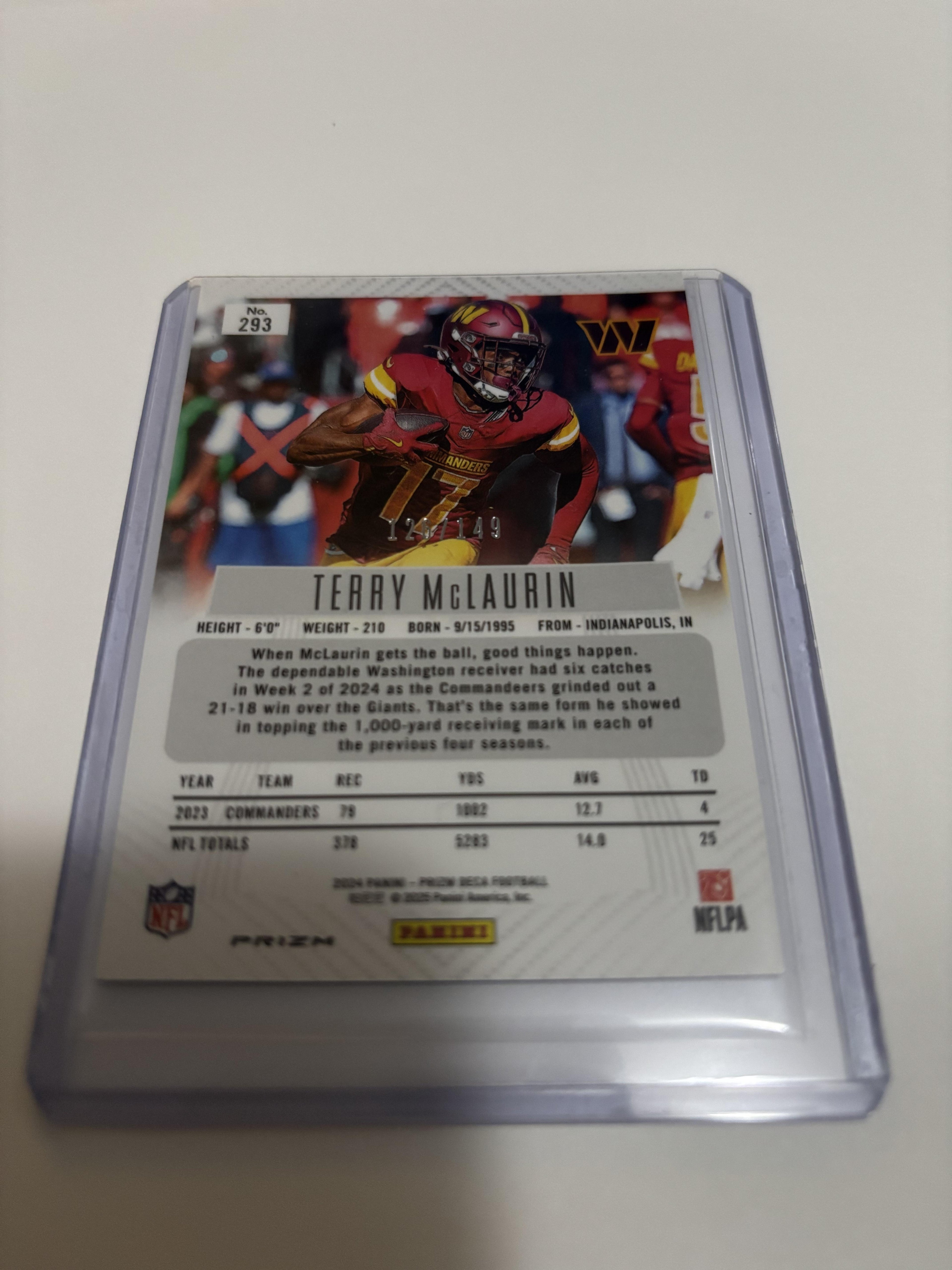 2024 Panini Prizm Deca Terry McLaurin Blue Prizm #293 /149 Commanders