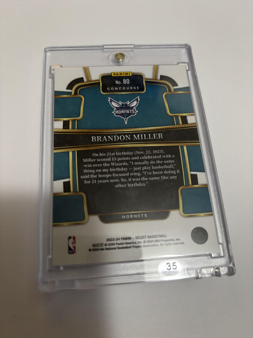 2023-24 Panini Select Brandon Miller RC Rookie Blue Concourse #80 Hornets Prizm