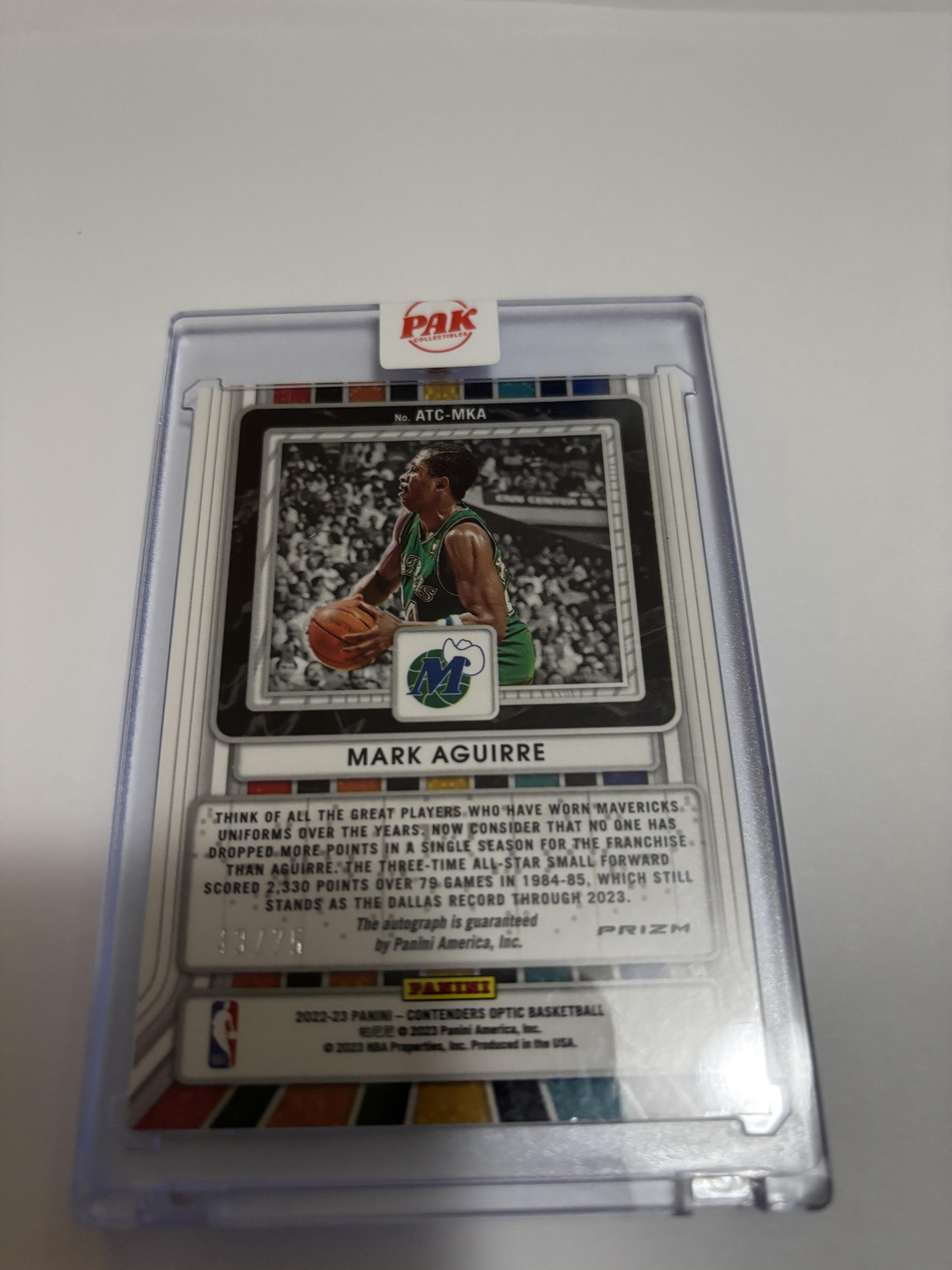 2022-23 Panini Contenders Optic Mark Aguirre All-Time Contenders Auto Blue /75