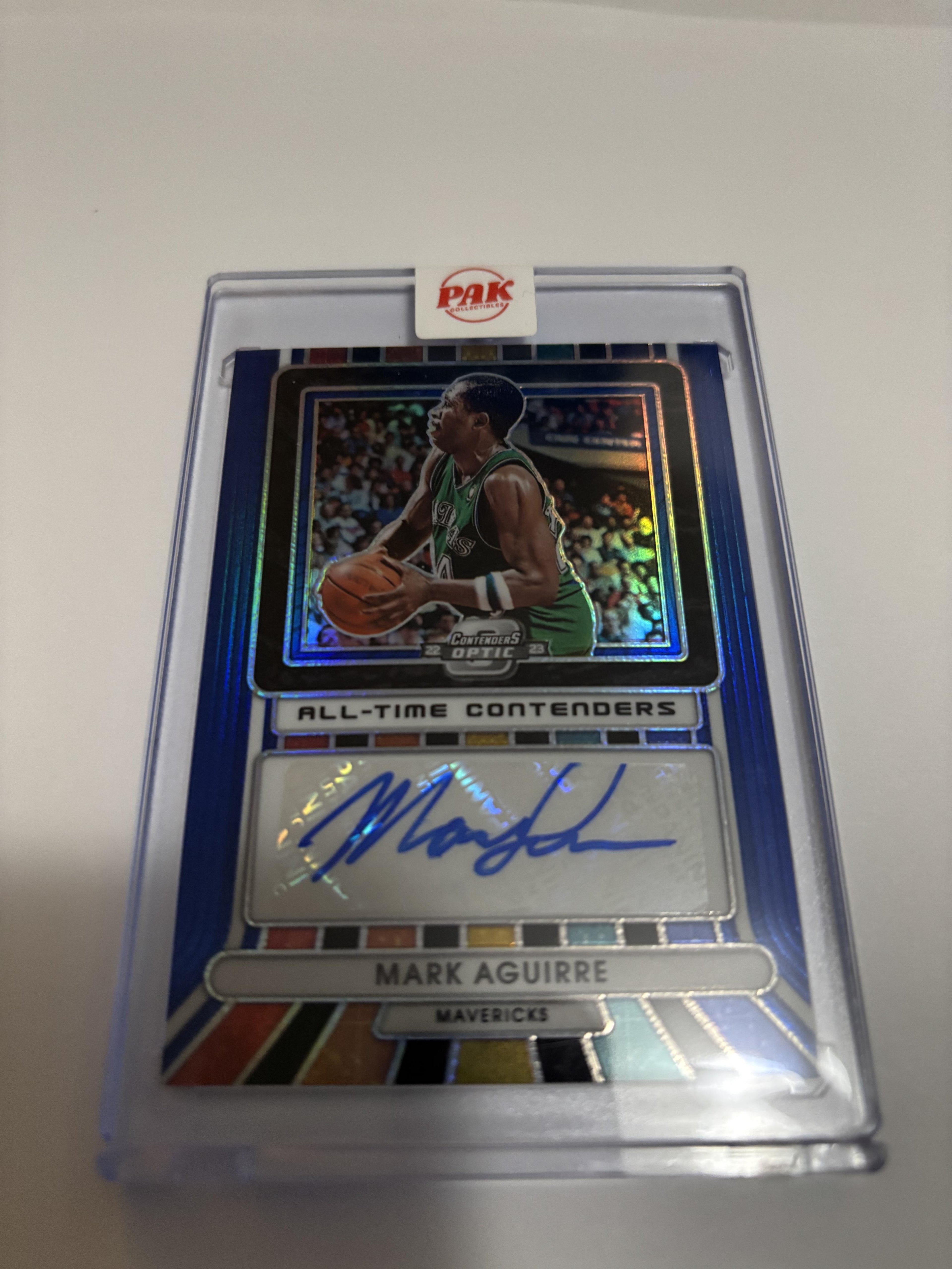 2022-23 Panini Contenders Optic Mark Aguirre All-Time Contenders Auto Blue /75