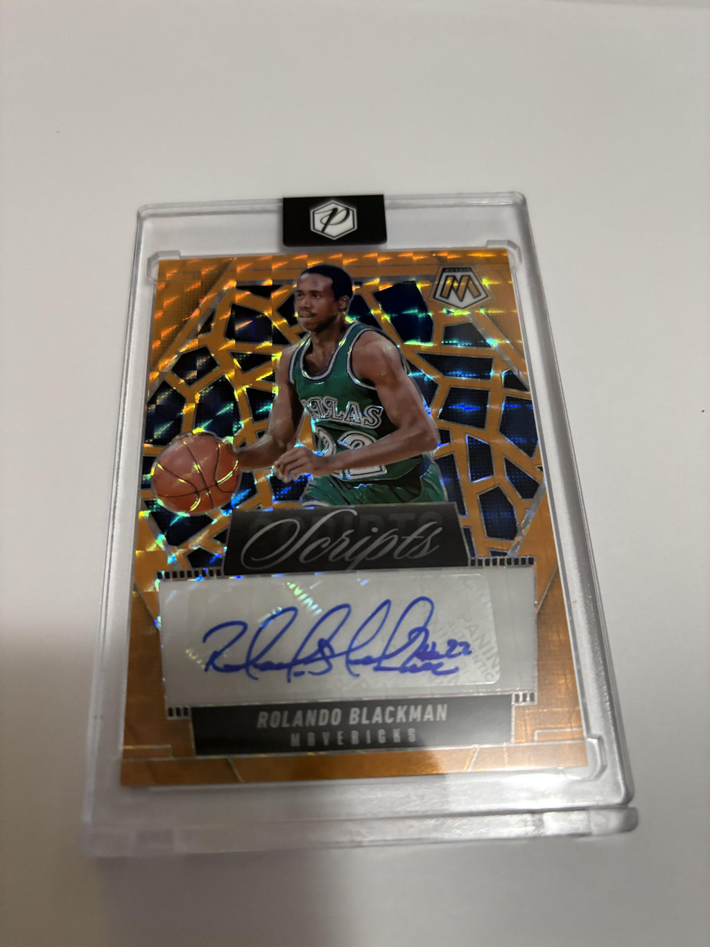 2024-25 Panini Mosaic Rolando Blackman Scripts Auto Orange Fluorescent /25 Mavs