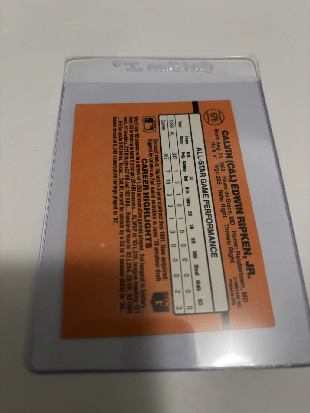 1990 Donruss Cal Ripken Jr #676 All-Star Baltimore Orioles HOF Legend