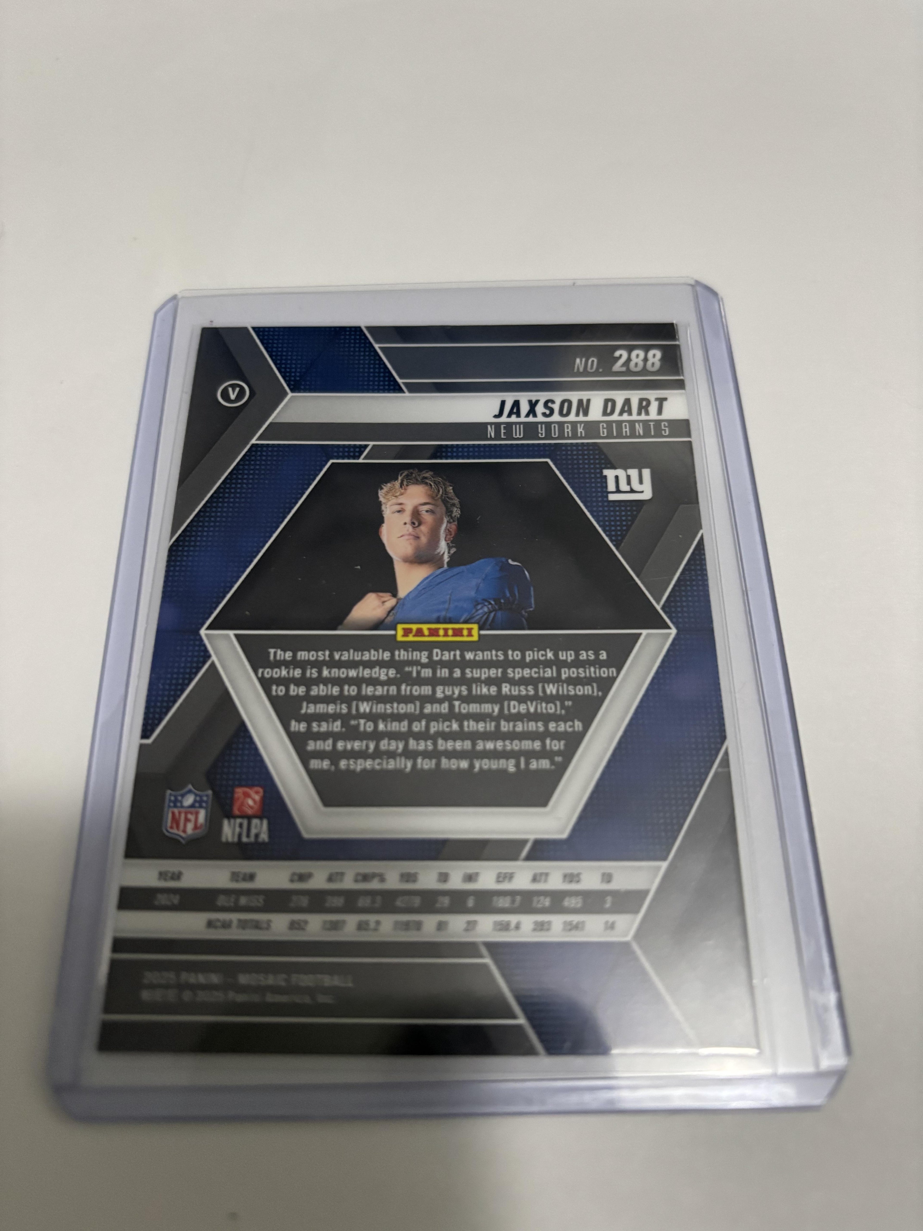 2025 Panini Mosaic Jaxson Dart #288 RC Rookie New York Giants Silver Prizm Draft