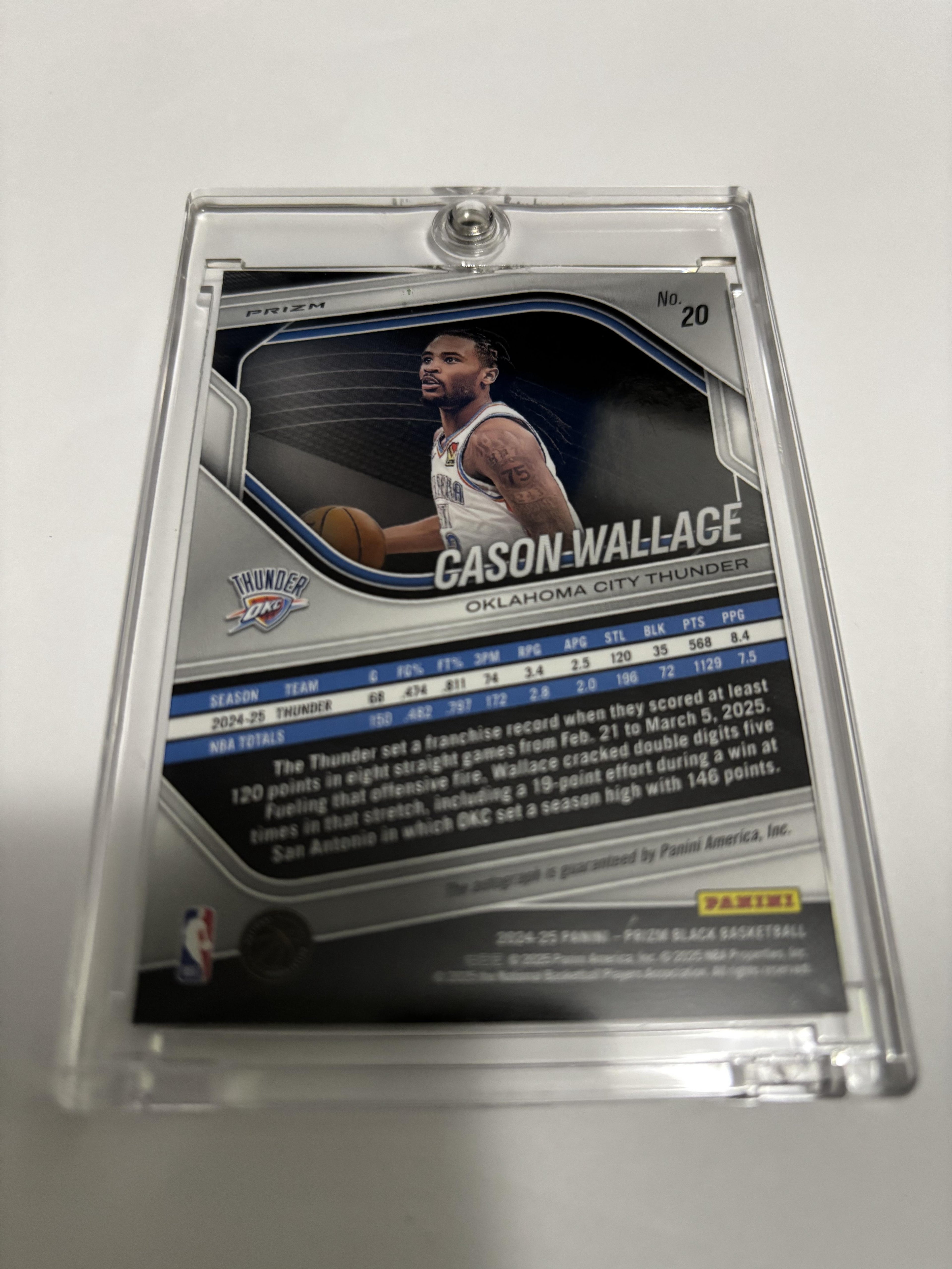 2024-25 Panini Prizm Black Cason Wallace Autograph Auto RC #20 OKC Thunder