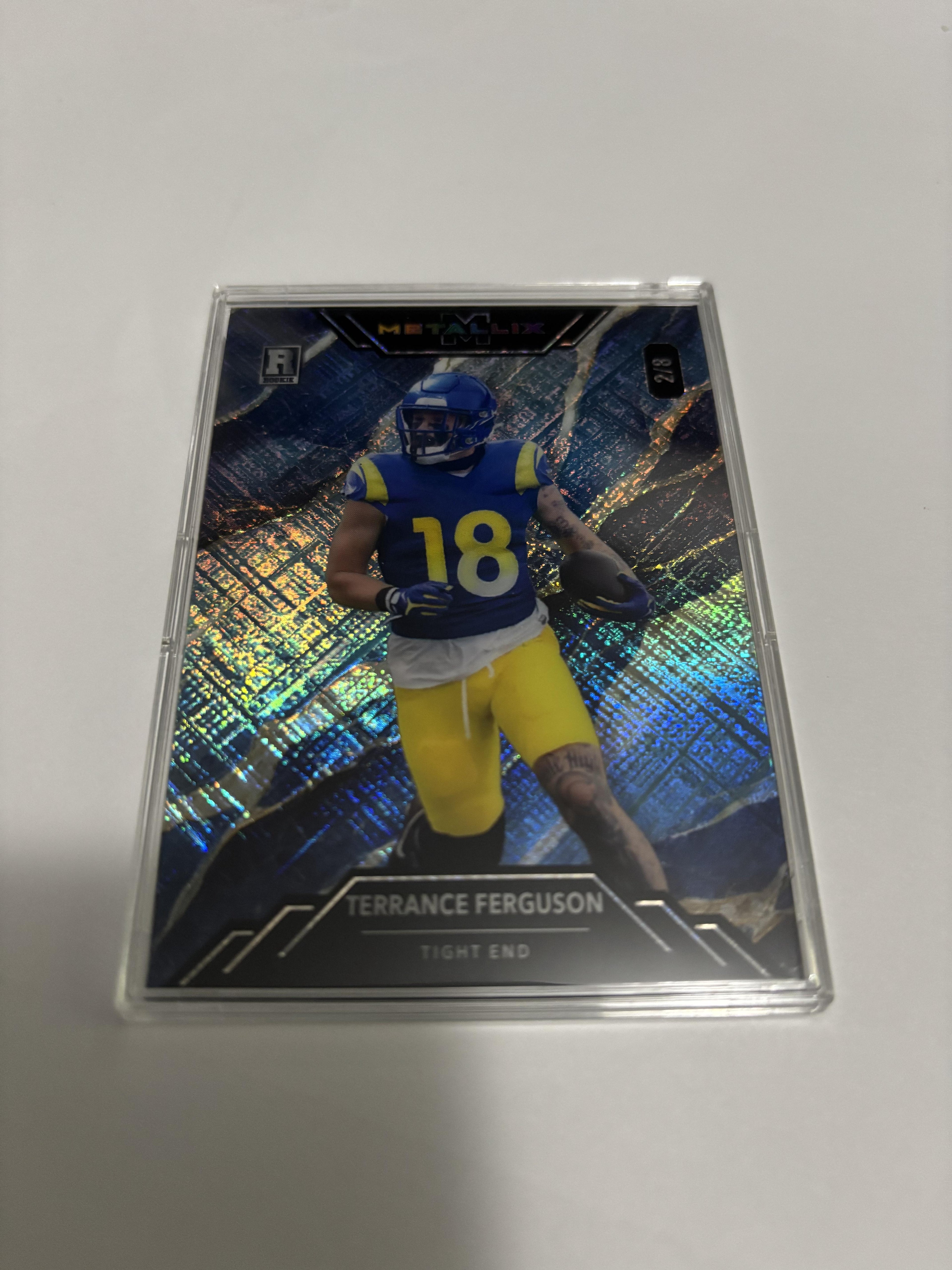 2025 Wild Card Metallix Terrance Ferguson /8 Blue Shimmer RC Oregon Tight End