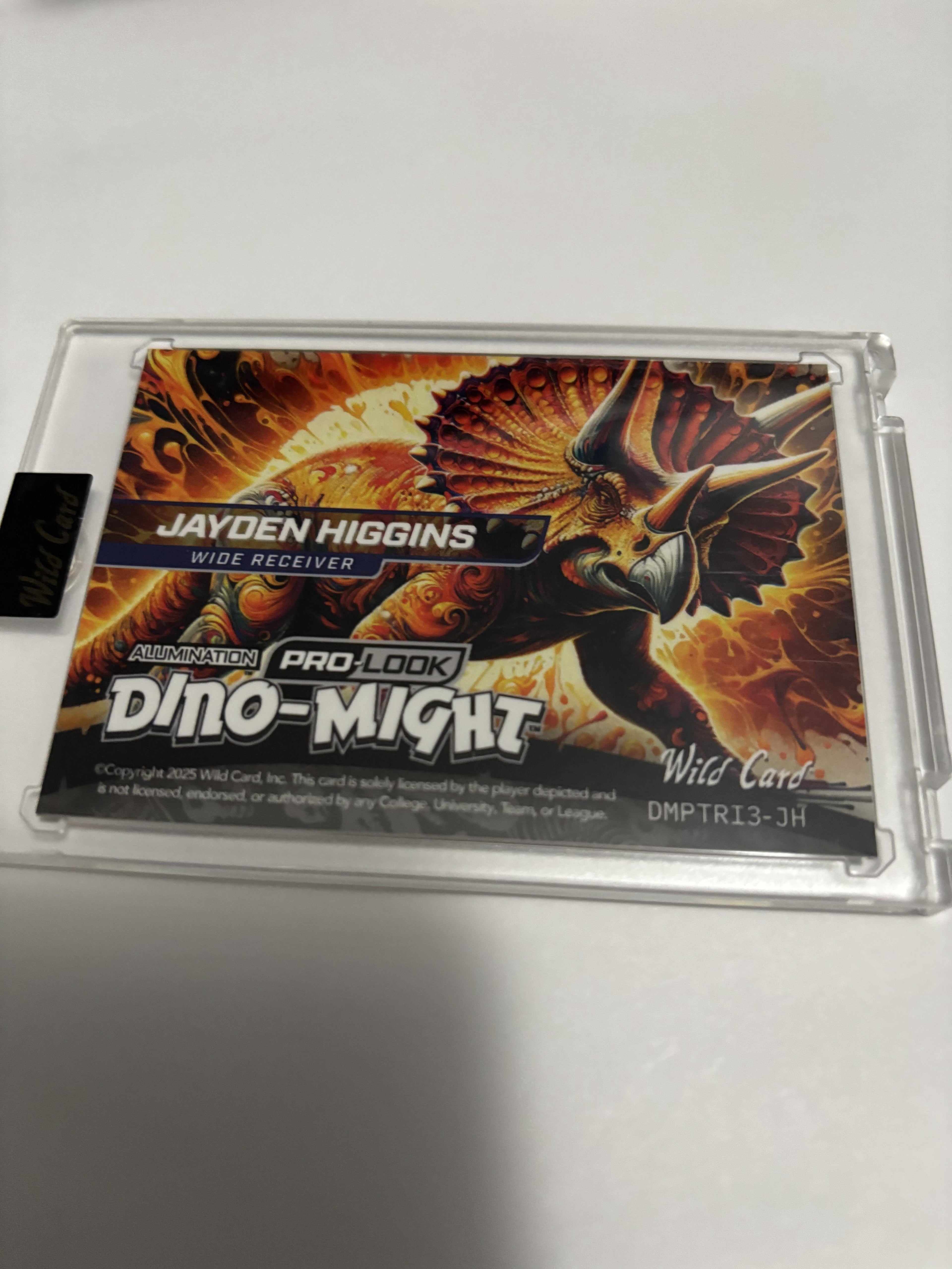 2025 Wild Card Alumination Dino-Might JAYDEN HIGGINS Triceratops Holo /25 Iowa