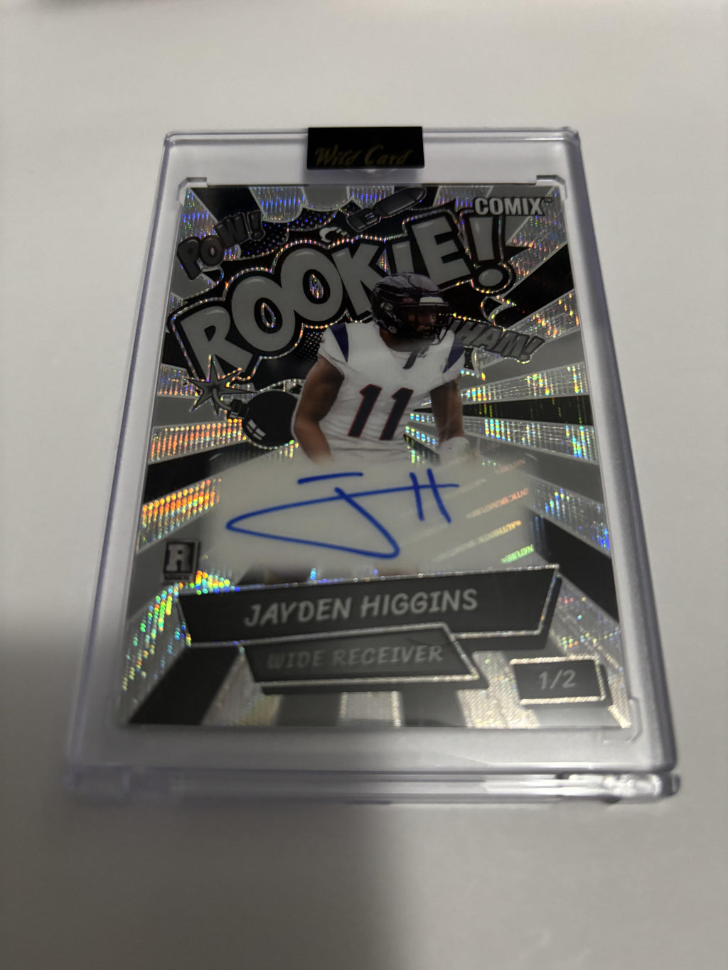 2025 Wild Card Comix JAYDEN HIGGINS Rookie Auto /2 Silver Star Holo RC WR