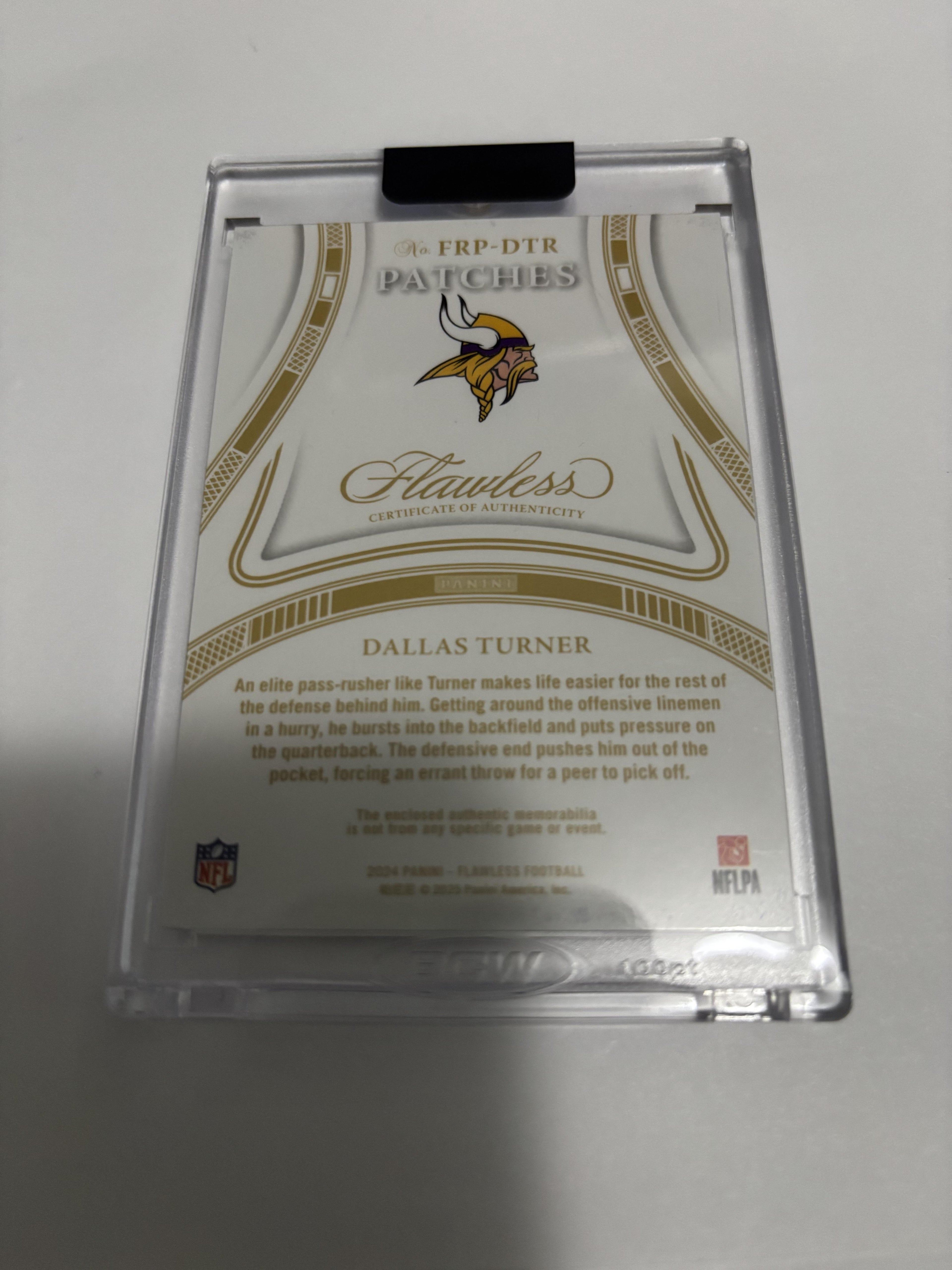 2024 Panini Flawless Dallas Turner Rookie Patch Gold /10 Vikings RC Low Pop SSP