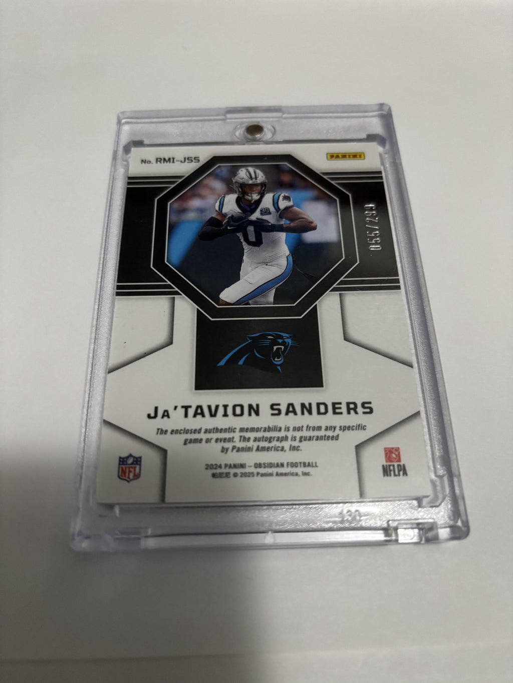 2024 Panini Obsidian Ja'Tavion Sanders RPA Rookie Patch Auto /299 Dual Jersey