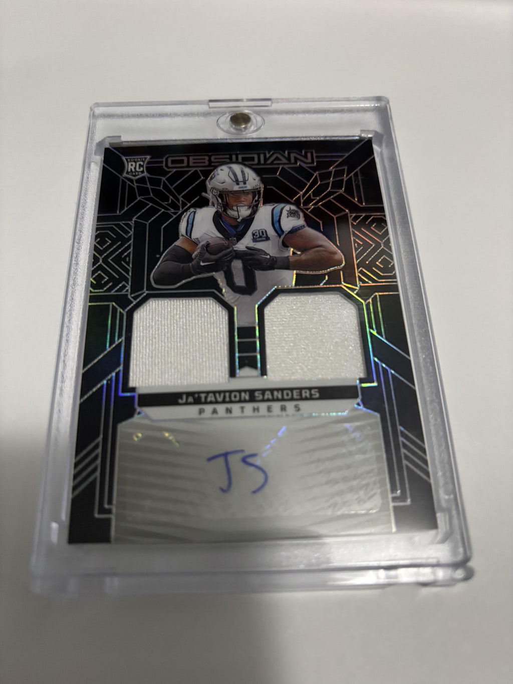 2024 Panini Obsidian Ja'Tavion Sanders RPA Rookie Patch Auto /299 Dual Jersey