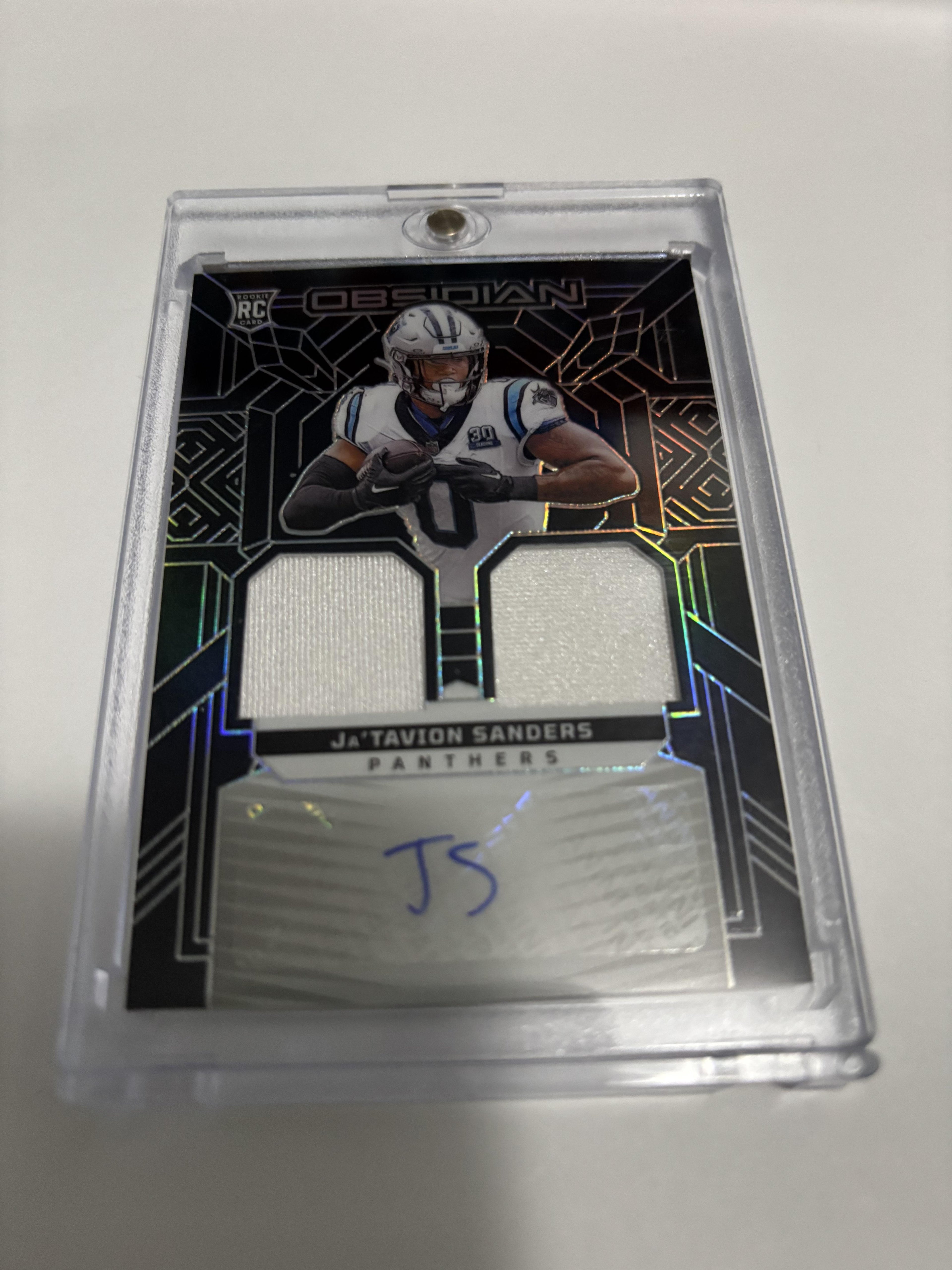 2024 Panini Obsidian Ja'Tavion Sanders RPA Rookie Patch Auto /299 Dual Jersey