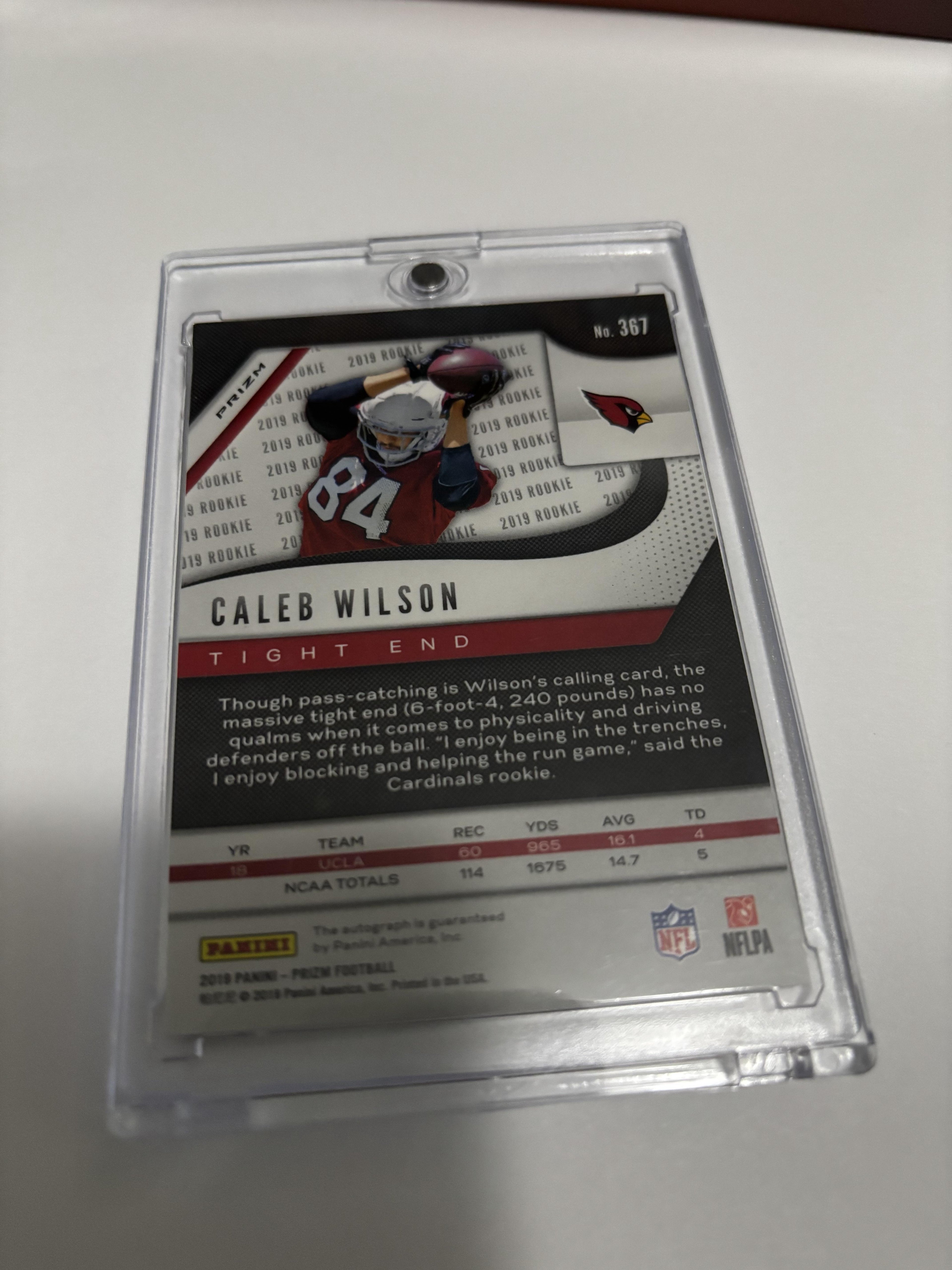 2019 Panini Prizm CALEB WILSON Silver Auto RC Rookie Autograph Cardinals TE