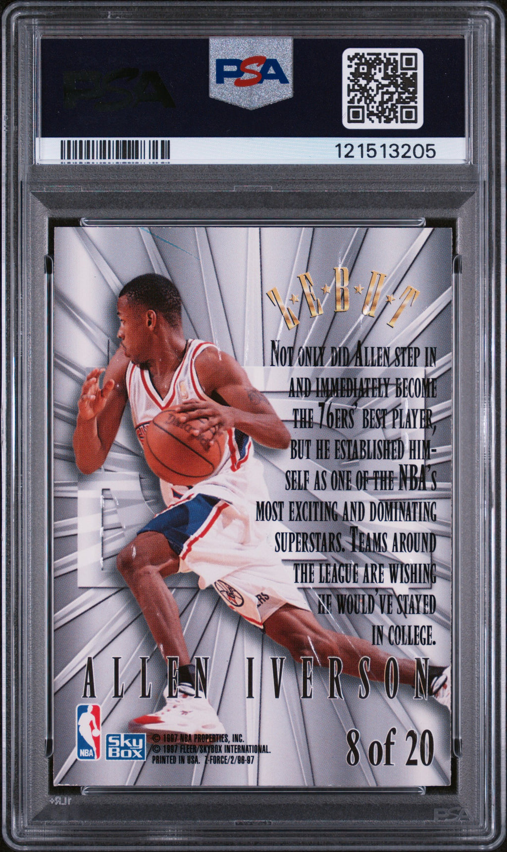 1996 SkyBox Z-Force Zebut Allen Iverson #8 PSA 7 NM Rookie Year Insert 76ers