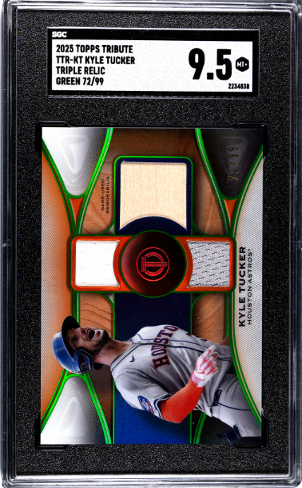 2025 Topps Tribute Kyle Tucker Triple Relic Green /99 SGC 9.5 Mint+ Astros Bat