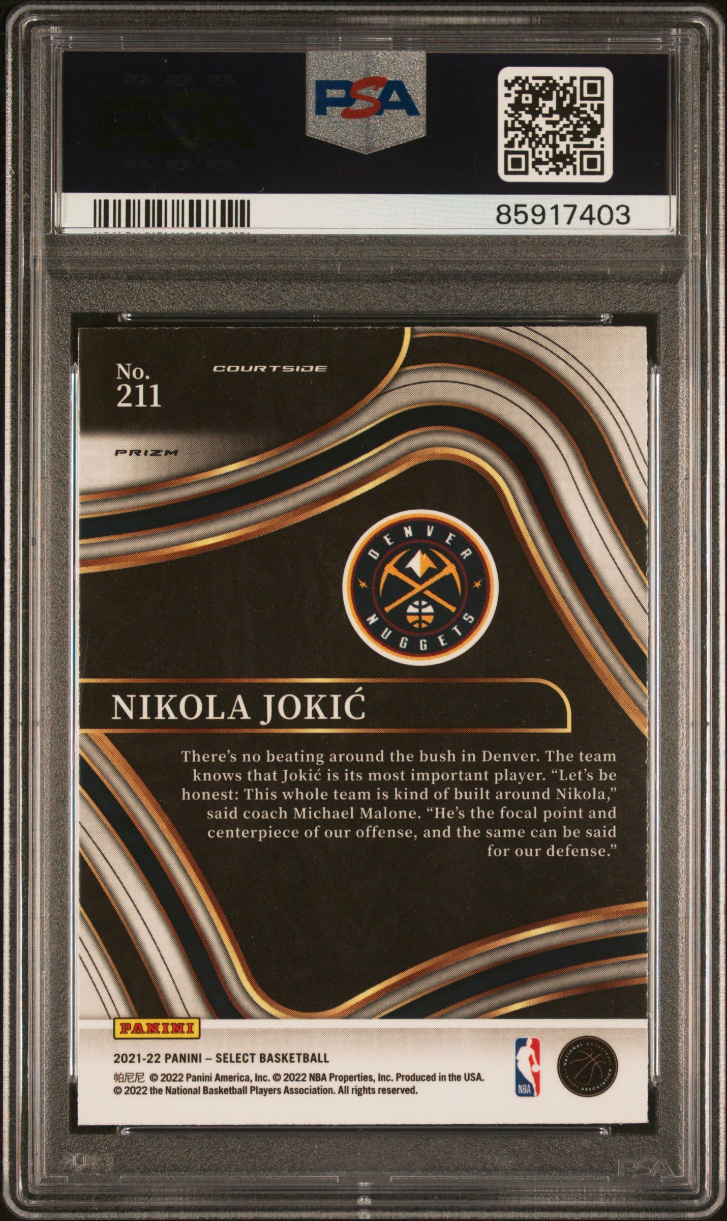 2021-22 Select Courtside Gold Wave Nikola Jokic #211 PSA 10 Gem Mint