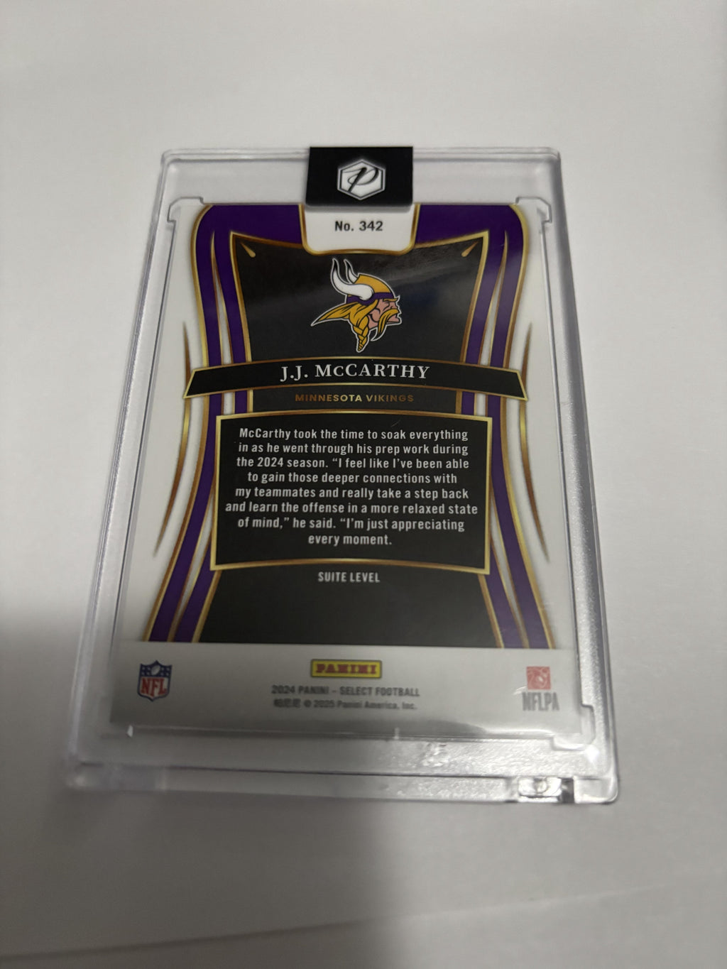 2024 Panini Select Suite Level J.J. McCarthy RC #342 Rookie Minnesota Vikings