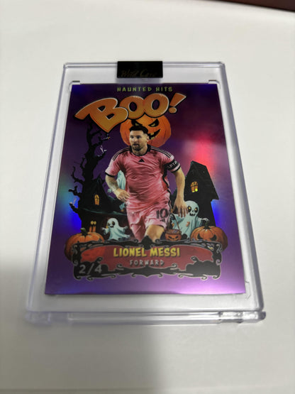 2025 Wild Card Haunted Hits Boo! Lionel Messi Purple Foil /4 SSP Monster Hunt