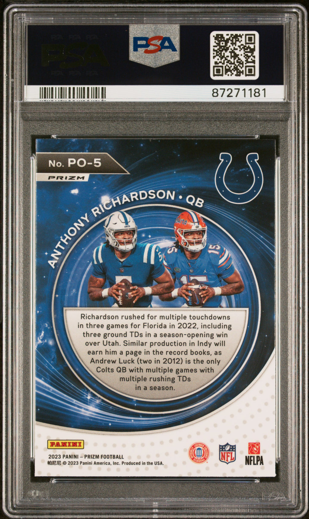 2023 Panini Prizm Anthony Richardson Portals No Huddle Disco RC PSA 10 Gem Mint